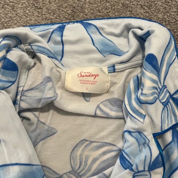 In My Sundays Blue Bow Long Pajama Set - L - Picture 5 of 6